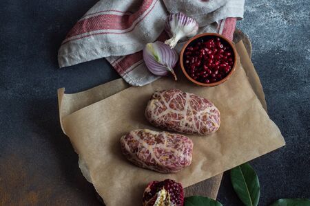 traditional Georgian cuisine cutlet apkhazura on stone backgroundの写真素材