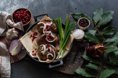 traditional Georgian cuisine cutlet apkhazura on stone backgroundの写真素材