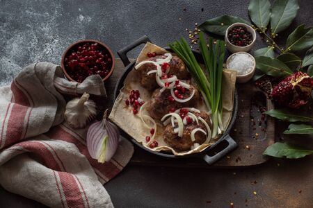 traditional Georgian cuisine cutlet apkhazura on stone backgroundの写真素材