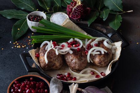 traditional Georgian cuisine cutlet apkhazura on stone backgroundの写真素材