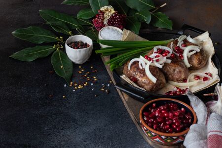 traditional Georgian cuisine cutlet apkhazura on stone backgroundの写真素材