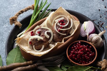 traditional Georgian cuisine cutlet apkhazura on stone backgroundの写真素材