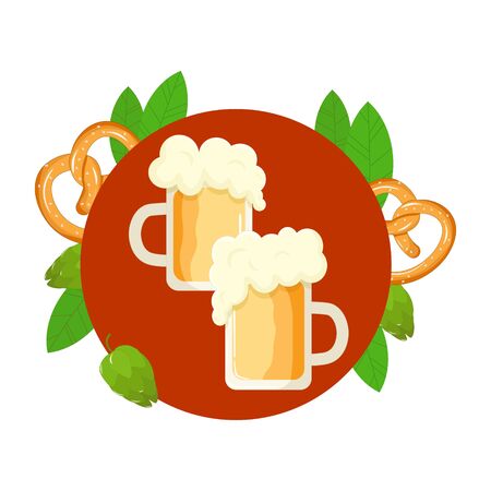 Vector graphics. Template of oktoberfest attributes. Cartoon of oktoberfest holiday. White background. Isolated illustration.のイラスト素材