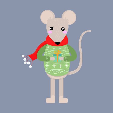 Vector graphics. Bright, adorable illustration of a rat. Symbol of New Year. New Year greeting card template. Cute cartoon character.のイラスト素材