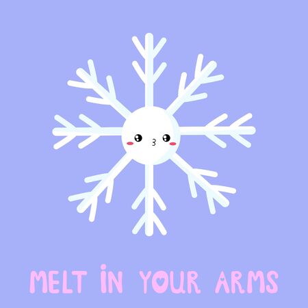 Vector graphics. Cute, adorable illustration of snowflake. Flat cartoon illustration. Funny character. Handwritten text. Romantic greeting card template.のイラスト素材