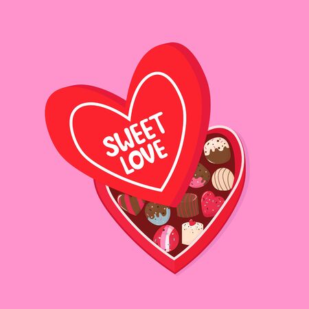 Vector graphics. Adorable, cute illustration of candies box. Valentine's Day gift box.のイラスト素材