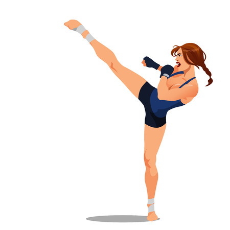 Beautiful girl kicking with the leg isolated on white backgroundのイラスト素材