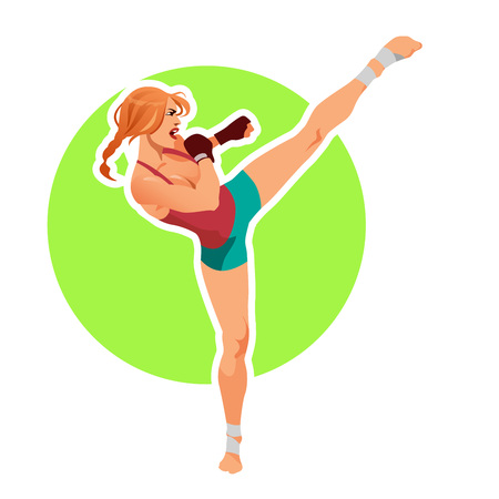 Beautiful blonde girl kickingのイラスト素材