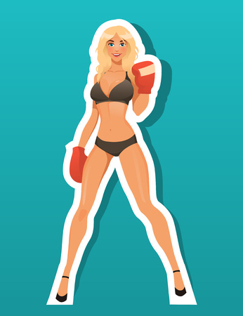 Beautiful kickboxing girl standing straight in boxing glovesのイラスト素材