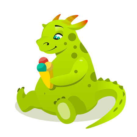 Cute dino character eating ice creamのイラスト素材