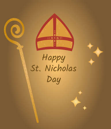 Happy St. Nicholas Day. Postcard to the festive winter holiday. Vector illustration.のイラスト素材