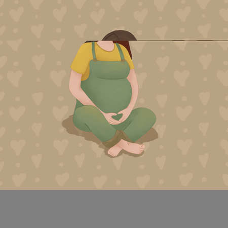 Pregnant woman, concept illustration in cute cartoon style, natural shades pregnancy. High quality illustrationの写真素材