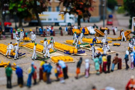 Netherlands. Den Haag. Miniature park Madurodam.July 2016. Visitors enjoying the replicas of famous dutch buildings in Madurodam park open air museum The Hague. Miniature of Cheese Market, Alkmaarのeditorial素材