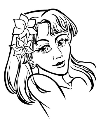 A monochrome vector portrait of young girl, in manga style.のイラスト素材