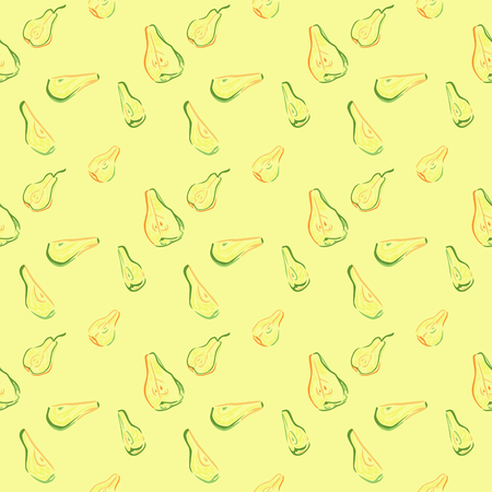 A seamless vector pattern with slices of pear, on yellow background.のイラスト素材