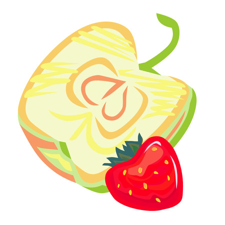 A vector image of stylized cut in half apple, and red strawberry.のイラスト素材