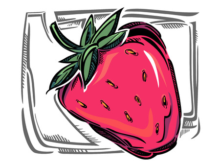 A stylized vector drawing with a strawberry.のイラスト素材