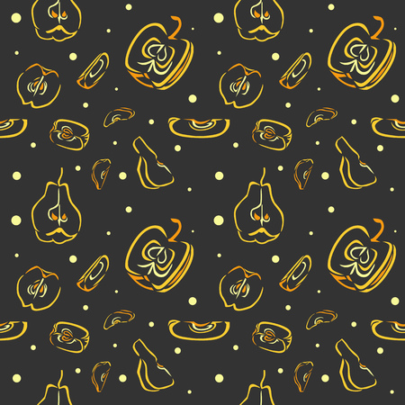 A seamless vector pattern with stylized pieces of pear, apple, and polka dot.のイラスト素材