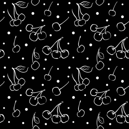 A seamless vector pattern with cherries and polka dot.のイラスト素材