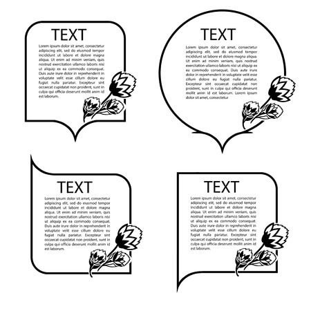 A set of vector speech bubbles, with placeholders, and stylized folk flowers.のイラスト素材