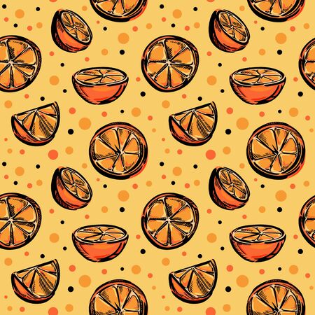 A seamless pattern with citrus pieces, and polka dot.のイラスト素材