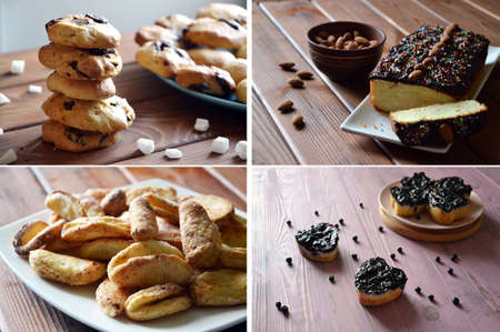 Set of homemade cookies, cakes and pies of different shapesの写真素材