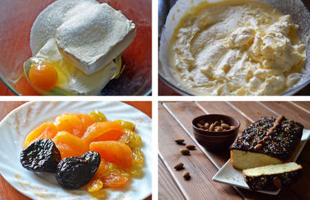 Syrnyk - traditional Ukrainian cheese cake with dried fruits, chocolate and almonds tutorialの写真素材