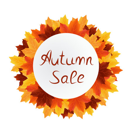Autumn leaves sale circle label isolated on white backgroundのイラスト素材