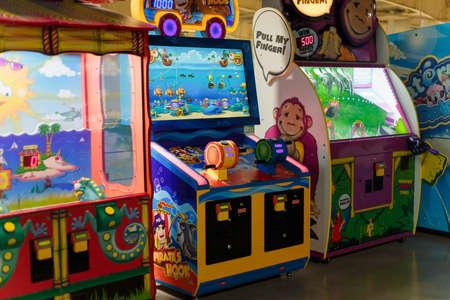 Izmail, Ukraine - Sept. 2017. Play center for children with different activities, slot machines and attrations. Entertainment concept.のeditorial素材