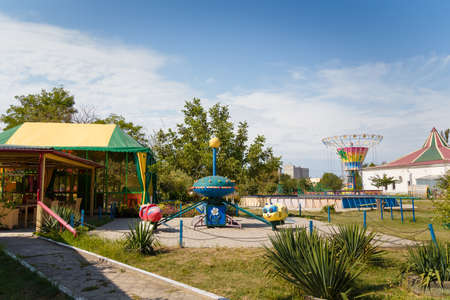 Izmail, Ukraine - Sept. 2017. Outdoor play center for children with different activities and attrations. Entertainment concept.のeditorial素材