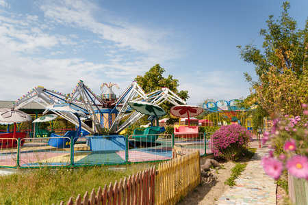 Izmail, Ukraine - Sept. 2017. Outdoor play center for children with different activities and attrations. Entertainment concept.のeditorial素材