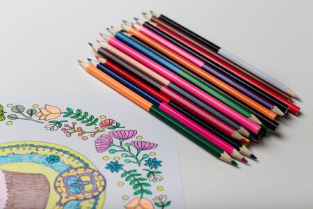 Coloring antistress book and double sided pencils の写真素材