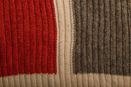 Knit brown and gray fabric texture, background or backdrop. Textile, scarf or sweater textured...