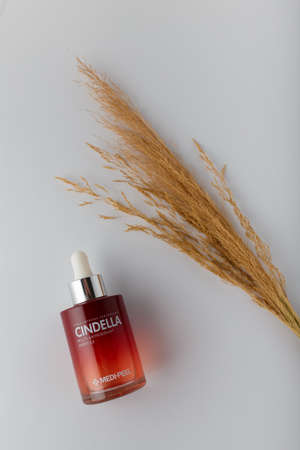 Izmail, Ukraine. March 2022. Medi-Peel Cindella multi-antioxidant ampoule, serum bottle with peptides on white background. Face skin careのeditorial素材