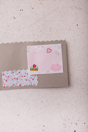 Izmail, Ukraine. 14 February 2022. Valentines day postcard with red heart, cake illustration on white backgroundのeditorial素材