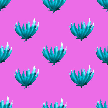 seamless pattern of blue watercolor cornflower on pink background, hand painted illustration elementsの写真素材