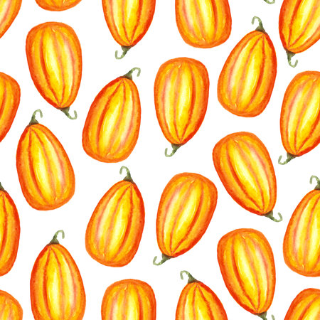 seamless pattern of watercolor pumpkins on light background, hand painted illustration elementsの写真素材