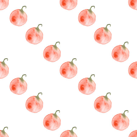 seamless pattern of watercolor pumpkins on white background, hand painted illustration elements