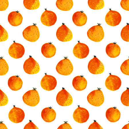 seamless pattern of watercolor citrus fruits on white background. Fruit hand painted illustration. Oranges, mandarins and tangerinesの写真素材