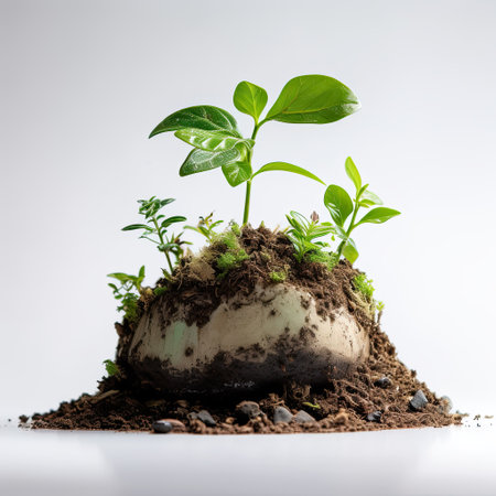 Isolated earth model with soil and germinating growth. The concept of sustainable conservation of the environment and ecology. Caring for the environmentの素材