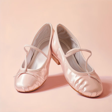 ballet pointe shoes on a light pink background.の素材
