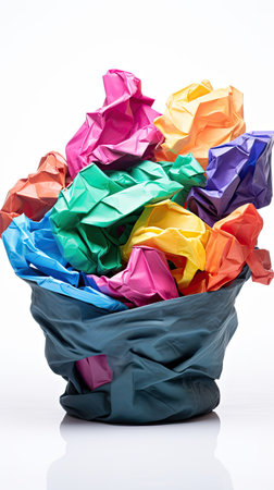 plastic bag of garbage with multi-colored paper. Business, idea or waste recycling concept.の素材