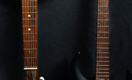 electric and classical guitars close-up. musical concept. copyspace.
