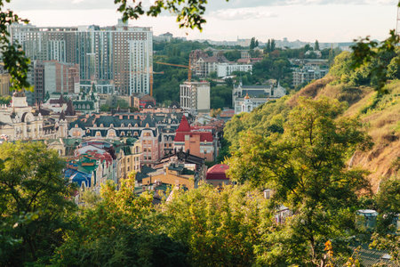 Aerial view of the city of Kiev, Ukraine from the top of the hill