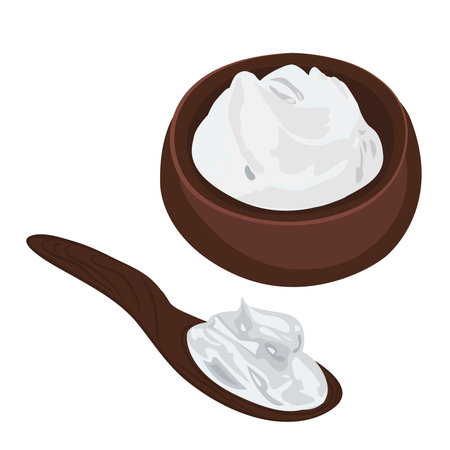 Sour Cream in a bowl and a spoon vector illustration on a white backgroundのイラスト素材