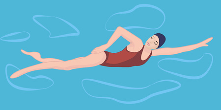 A girl swimming in a pool vector illustration.  Recreation concept. Cardio exerciseのイラスト素材