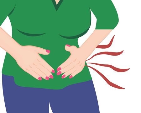 A girl having abdominal pain vector illustrationのイラスト素材