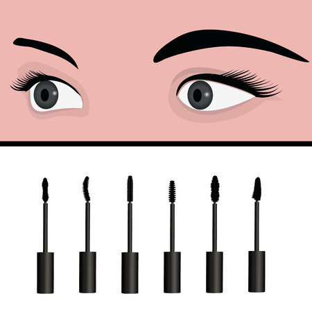 A girl's eyes and types of mascara vector illustration. Set of mascaraのイラスト素材