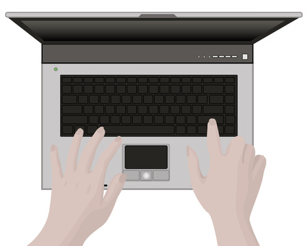 Laptop and hands typing vector illustration. Isolated on a white backgroundのイラスト素材