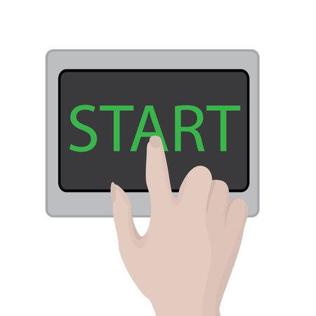 Keyboard Start Power Button   Computer or laptop with fingers Vector illustration